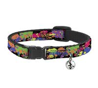 Cat Collar Breakaway with Bell BD Paint Splatter Black/Neon NARROW Fits 8.5-12"