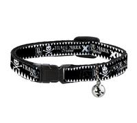 Cat Collar Breakaway with Bell BD Skull MAKE YOUR FATE Black/White NARROW Fits 8