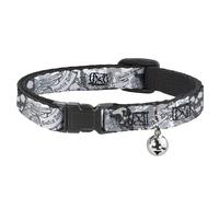 Cat Collar Breakaway with Bell BD Skull w/Roses NARROW Fits 8.5-12"