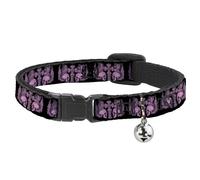 Cat Collar Breakaway with Bell BD Skulls w/Wings Black/Pink NARROW Fits 8.5-12"