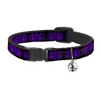 Cat Collar Breakaway with Bell BD Skulls w/Wings Black/Purple NARROW Fits 8.5-12