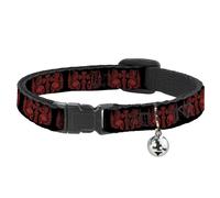 Cat Collar Breakaway with Bell BD Skulls w/Wings Black/Red NARROW Fits 8.5-12"