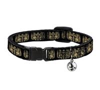Cat Collar Breakaway with Bell BD Skulls w/Wings Black/Tan NARROW Fits 8.5-12"