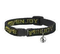 Cat Collar Breakaway with Bell BD Winged Skull ENJOY THE RIDE Olive/Lime Green N