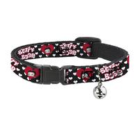 Cat Collar Breakaway with Bell BETTY BOOP Face and Text Hearts Black/White/Red N