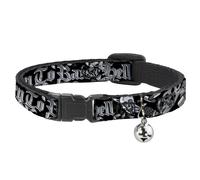 Cat Collar Breakaway with Bell Born to Raise Hell Black/White NARROW Fits 8.5-12
