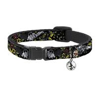 Cat Collar Breakaway with Bell Born to Raise Hell CLOSE-UP Black NARROW Fits 8.5