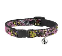 Cat Collar Breakaway with Bell Born to Raise Hell CLOSE-UP Pink NARROW Fits 8.5-