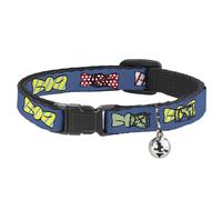 Cat Collar Breakaway with Bell Bowties Blue/Multi Color NARROW Fits 8.5-12"