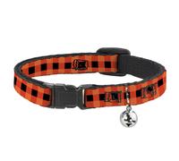 Cat Collar Breakaway with Bell Buffalo Plaid Black/Orange NARROW Fits 8.5-12"