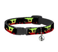 Cat Collar Breakaway with Bell Cali Bear/Star Silhouette Rasta/Black NARROW Fits