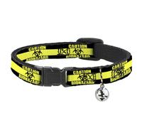 Cat Collar Breakaway with Bell CAUTION BIOHAZARD Black/Yellow NARROW Fits 8.5-12