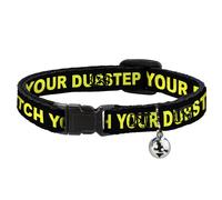 Cat Collar Breakaway with Bell CAUTION WATCH YOUR DUBSTEP Black/Yellow NARROW Fi