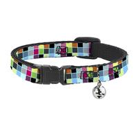 Cat Collar Breakaway with Bell Checker Bright Pastel w/Outline NARROW Fits 8.5-1