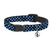 Cat Collar Breakaway with Bell Checker Weathered Black/Turquoise NARROW Fits 8.5