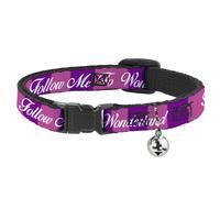 Cat Collar Breakaway with Bell Cheshire Cat Stripe/FOLLOW ME TO WONDERLAND Pink/