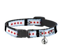 Cat Collar Breakaway with Bell Chicago Flags/Black NARROW Fits 8.5-12"