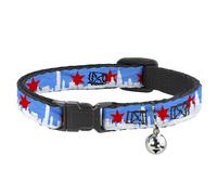 Cat Collar Breakaway with Bell Chicago Skyline/Flag Distressed Black/White/Red N