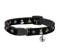 Cat Collar Breakaway with Bell Christmas Blocks Black/White/Multi Color NARROW F