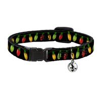 Cat Collar Breakaway with Bell Christmas Lights Black/Multi Color NARROW Fits 8.