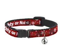 Cat Collar Breakaway with Bell Christmas NAUGHTY OR NICE/Snowflakes Reds/White/G