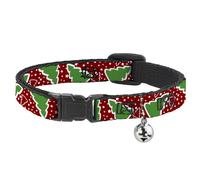 Cat Collar Breakaway with Bell Christmas Trees/Stars Red/White/Green NARROW Fits