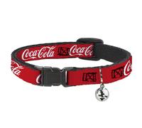 Cat Collar Breakaway with Bell COCA-COLA Script Logo Red/White NARROW Fits 8.5-1