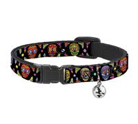 Cat Collar Breakaway with Bell Colorful Calaveras Black/Multi Color NARROW Fits