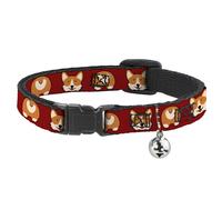 Cat Collar Breakaway with Bell Corgi Face/Rump Red NARROW Fits 8.5-12"