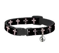 Cat Collar Breakaway with Bell Cross Repeat Black/Leopard Brown/Pink Outline NAR