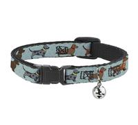 Cat Collar Breakaway with Bell Dachshund 4-Dogs/Paws Aquas NARROW Fits 8.5-12"