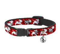 Cat Collar Breakaway with Bell Dalmatians Running/Paws Reds/White/Black NARROW F