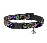 Cat Collar Breakaway with Bell Dancing Bears Black/Multi Color NARROW Fits 8.5-1
