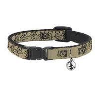 Cat Collar Breakaway with Bell Dancing Bears Tan/Black NARROW Fits 8.5-12"