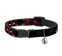Cat Collar Breakaway with Bell Deadpool 2-Action Poses/Splatter Logo Black/Red/W