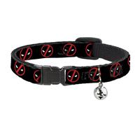 Cat Collar Breakaway with Bell Deadpool Logo2 Black/Red/White NARROW Fits 8.5-12