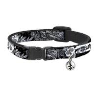 Cat Collar Breakaway with Bell Death Before Dishonor Black/White NARROW Fits 8.5