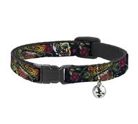 Cat Collar Breakaway with Bell Death Before Dishonor CLOSE-UP Black NARROW Fits