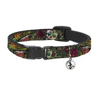 Cat Collar Breakaway with Bell Death Before Dishonor CLOSE-UP Olive NARROW Fits