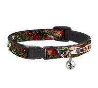 Cat Collar Breakaway with Bell Death Before Dishonor Olive NARROW Fits 8.5-12"