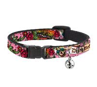 Cat Collar Breakaway with Bell Death Before Dishonor Pink NARROW Fits 8.5-12"