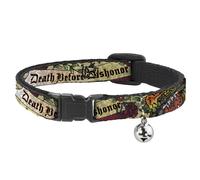 Cat Collar Breakaway with Bell Death Before Dishonor Tan NARROW Fits 8.5-12"