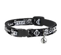 Cat Collar Breakaway with Bell Death or Glory Black/White NARROW Fits 8.5-12"