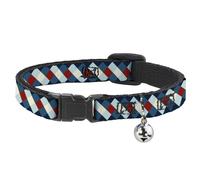 Cat Collar Breakaway with Bell Diamond Plaid Blues/Khaki/Red NARROW Fits 8.5-12"