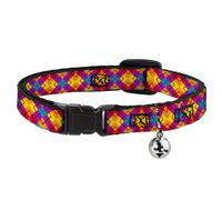 Cat Collar Breakaway with Bell Diamond Plaid Orange/Yellow/Blue/Purple/Fuchsia N