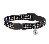 Cat Collar Breakaway with Bell Diamonds Black/Multi Color NARROW Fits 8.5-12"