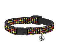 Cat Collar Breakaway with Bell Diamonds Black/Multi Neon NARROW Fits 8.5-12"