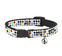 Cat Collar Breakaway with Bell Diamonds White/Multi Color NARROW Fits 8.5-12"