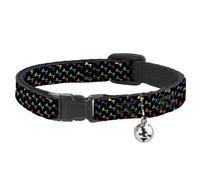 Cat Collar Breakaway with Bell Dog Bone Black/Multi Color NARROW Fits 8.5-12"