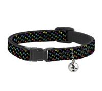 Cat Collar Breakaway with Bell Dog Bone Black/Multi Color NARROW Fits 8.5-12"